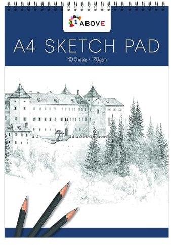 1ABOVE Blocco per schizzi artisti, con rilegatura a spirale, carta da schizzo per artisti, ideale per studio, scuola o casa, carta da 170 g/m² (A4)