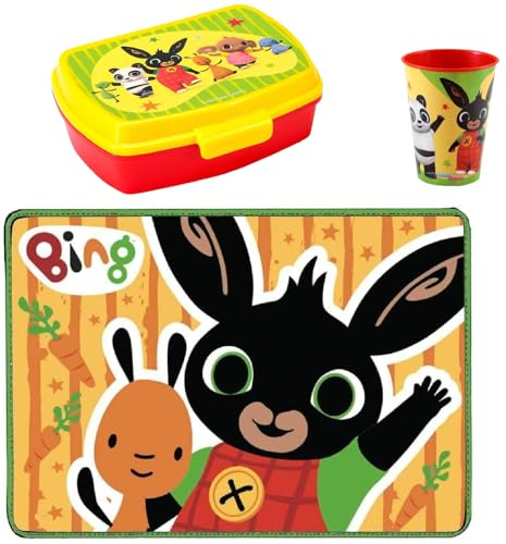 Set Pranzo Bambini Bing Box Porta merenda + Bicchiere + Tovaglietta Lunch Box Riutilizzabile Scuola Materna Asilo Coniglietto Bing