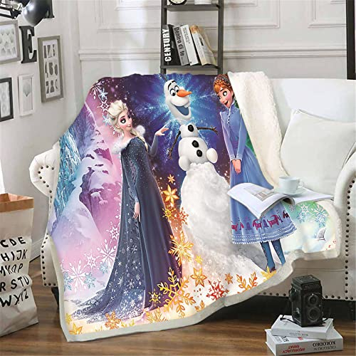 Bfrdollf Kuscheldecke Eiskönigin Anna Und ELSA Decken, Fleecedecke,Warme Wolldecke 100% Mikrofaser,für Schlafsofa Kinderdecke (15,150 X 200 cm)