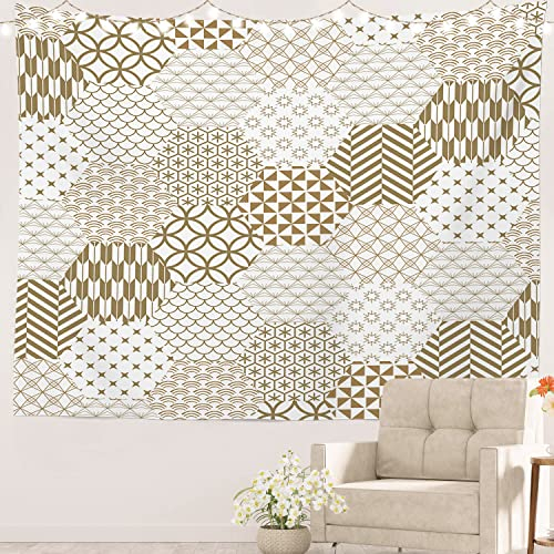 Batmerry Tapisserie japonaise japonaise en bois doré - Motif japonais vintage - Décoration murale à suspendre pour chambre à coucher, salon, dortoir (100 x 150 cm)