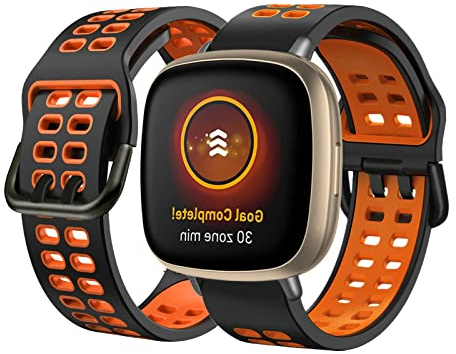 BrynnShop Silikon Armbänder Kompatibel mit Fitbit Versa/Versa 2/Versa Lite Armband Fitbit Versa 3 /Sense Armband Für Herren Damen Sport Weiche Wasserdicht Ersatzband mit (orange 2,Versa 3 /Sense)