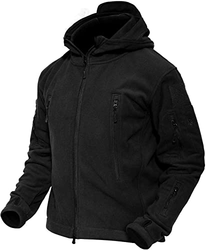 MAGCOMSEN Mens Work Jacket Winter Tactical Hoodie Windproof Military Fleece Jacket Black, 3XL