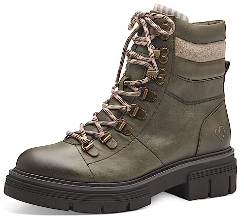 MARCO TOZZI Damen Stiefeletten zum Schnüren aus Kunstleder Plateau, Grün (Khaki Comb), 40