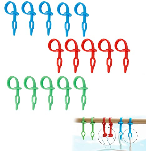 Fibbia di Fissaggio Antiscivolo, LERANXIN 15 Pezzi Ganci Fissi Antivento, Appendini Antivento Antiscivolo Portatile, per Asta Appendiabiti Fissi, Imballaggio Alimenti