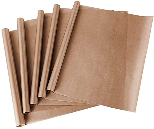 MEISO Lot de 5 Feuilles de Téflon pour La Cuisson, Réutilisable Papier Cuisson, Feuilles de Téflon PTFE, pour Four Presse à Chaud Anti Adhésives 40 x 60 cm Tapis Artisanal Résistant à La Chaleur