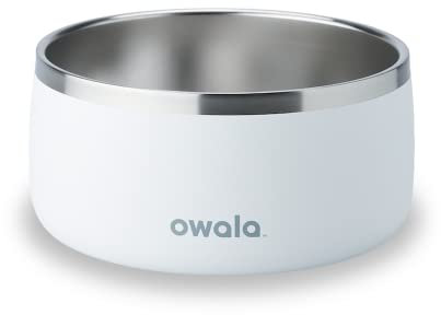 Owala Pet Bowl - Durable Stainless Steel, Food and Water Bowl for Dogs, Cats, and All Pets, Non-Slip Base, 48oz, White (Shy Marshmallow)
