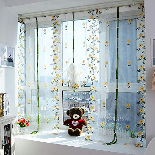 Hapivida Tende di Tulle, Tende Trasparenti Floreali Ricamate Squisite Bianche Voile Trasparente Trattamento di Finestra Tende Tende di Finestra Decor per Soggiorno (80×200CM-1PCS)