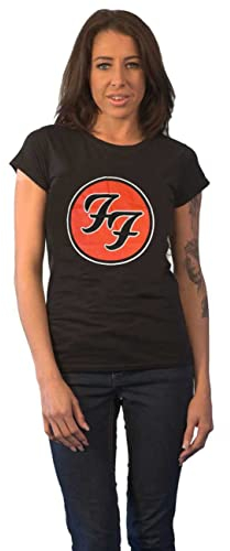 Foo Fighters Damen FF Band Logo Official Womens Skinny Fit Black T-Shirt, Small