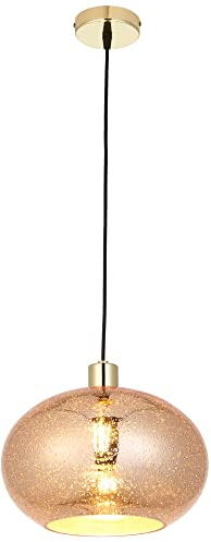 National Lighting Industrial Pendant Light – Hanging Lamp with Glass Lampshade – LED Pendant Light Fitting – Dimmable Kitchen Island Lights – Dome Ceiling Light – 10W E27 - Gold