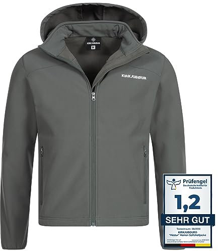 Kirkjubøur® Hestur Herren SOFTSHELLjacke 10.000 mm Wassersäule mit Kapuze und Fleecefutter, atmungsaktiv und wasserabweisend mit Stehkragen, Outdoor (as3, alpha, s, regular, regular, Grau)
