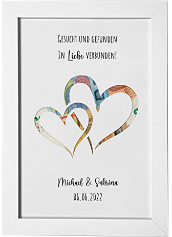 Personalisiertes Geldgeschenk zur Hochzeit I Auch mit A4 Bilderrahmen erhältlich I Hochzeitsgeschenke für das Brautpaar I Herzen