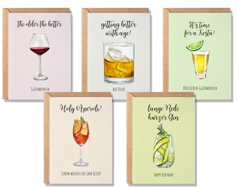 Paperlane by Essi 5er Set Postkarten Drinks (5er Postkarten, Drinks) (5 Klappkarten mit Umschlag)