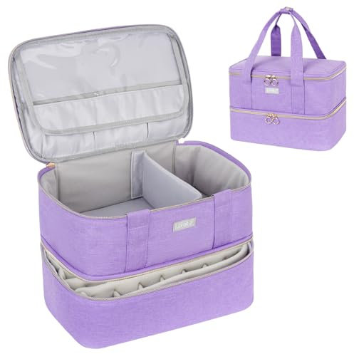 LEFOR·Z Nail Polish Organizers and Storage,Double-Layer Nail Supplies Carrying Case Bag Holds 40 Bottles(15ml-0.5 fl.oz) and Nail Lamp, Purple, 1 Count (Pack of 1), Travel