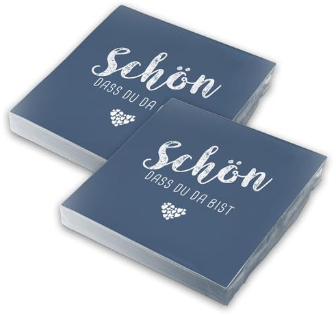 itenga Servietten Schön dass du da bist 30 x 30cm 3-lagig 40 Stück für Kommunion Konfirmation Hochzeit Taufe und andere Feiern (dunkelblau)