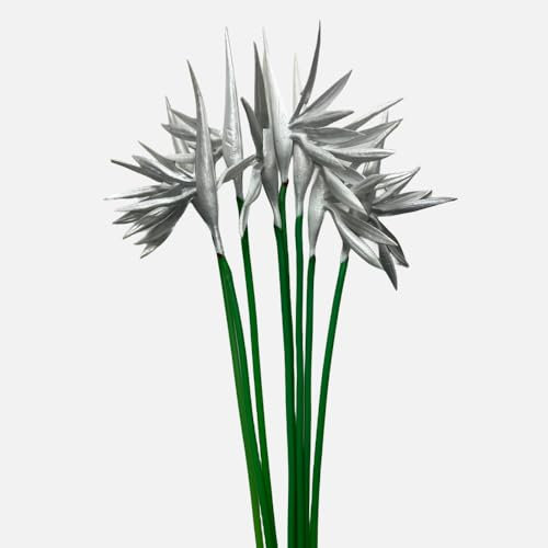 Corkwaw Künstliche Blumen, Paradiesvogel, grüne Pflanze für Zuhause, Garten, Büro, Veranda, Hochzeitsdekoration, silberfarben, 8 Stück