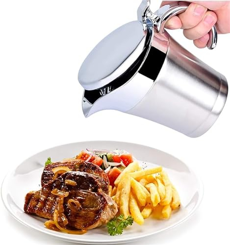 RRMMAN Salsera de acero inoxidable, jarra de salsa, bote de salsa de 500 ml, jarra de salsa de acero inoxidable, jarra térmica para salsa, natillas, crema, salsa, apto para lavavajillas