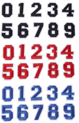 JIHUOO 30 Pcs Embroidered Numbers: Iron-On Decorative Patch - Black, Blue, Red