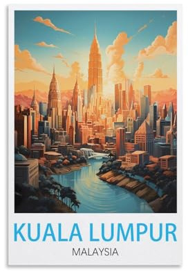 LHJOIUN Kuala Lumpur Malaysia Vintage-Reiseposter, 20 x 30 cm, Kunstdruck auf Leinwand, für Wohnzimmer, Schlafzimmer, Heimdekoration, moderne Kunst