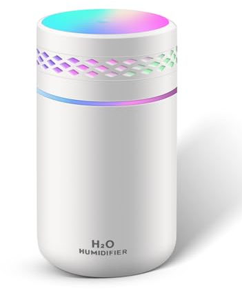 Humidificador Mini - unidad de humidificación de primera calidad con tanque de agua de 260ml, funcionamiento ultrasónico silencioso, función de luz nocturna y apagado automático (blanco)