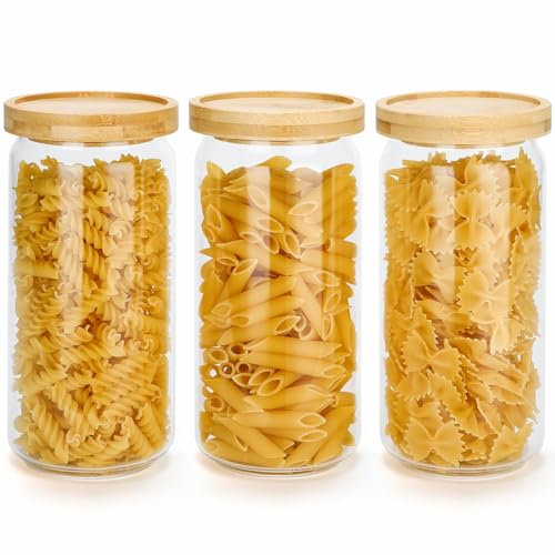 Otauoaea Tarros de Cristal con Tapa - 3PCS 1000ml Botes Hermeticos Cristal - Botes Cocina Apilado Estable - Botes de Cristal con Tapa de Bambú - Botes Cristal Cocina Almacenaje