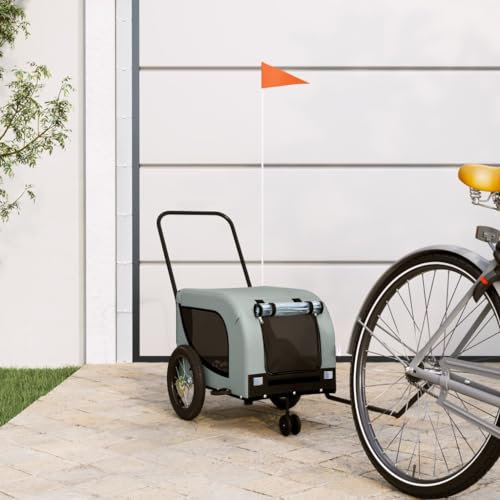 CIADAZ Fahrradanhänger Hunde Grau und Schwarz Oxford-Gewebe und Eisen, Fahrrad Anhänger, Lastenanhänger, Handwagen, Fahrrad-lastenanhänger, Lastenfahrrad - 94014