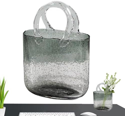 Glasbeutelvase – Vase mit Kordelzug für Blumen, Beutelförmige transparente Vase, Blumenbasis, Fischtopf, Kordelzugvase mit Vase, kreative handliche Glas-Tasche mit Schaumstoff, Blumenarrangement,