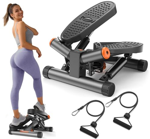 Niceday Twist Stepper for Exercise at Home, Mini Stair Stepper with Resistance Bands at Home Workout Equipment with 300LBS Loading Capacity, Hydraulic Fitness Stepper with LCD Monitor Gray