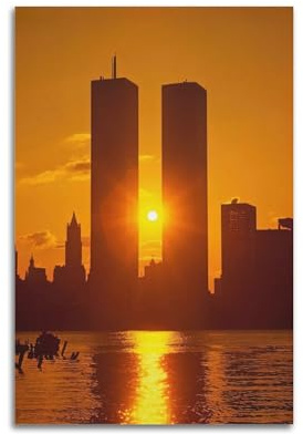 Vintage-Fotografie-Poster, Sonnenaufgang zwischen Zwillingstürmen, World Trade Center, Wandkunstdruck, Retro, ästhetische Raumdekoration, Gemälde, Leinwand, Heim- und Bürodekoration, 50 x 75 cm,