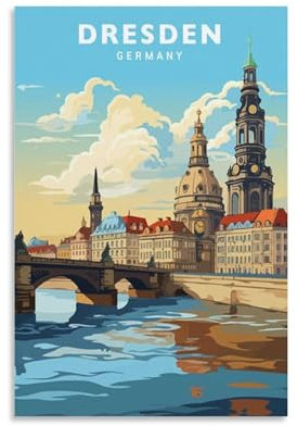 Jdjdu Deutschland Dresden Vintage Reiseposter Geschenk Wanddekoration Gemälde Poster Leinwand Kunst Poster