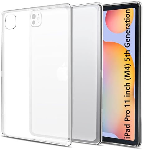 easyBee Coque compatible avec iPad Pro 11 M4 (2024, 5ème génération), coque arrière ultra fine en silicone antichoc givré transparent TPU – Translucide