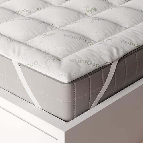 Niagara Surmatelas en bambou, surmatelas 135 x 190 cm, épaisseur 2 cm, rafraîchissant, respirant pour soulager les maux de dos, poches profondes pour matelas de 20 à 50 cm