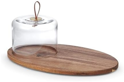 Mikasa Glenwood Oval Serve Board Tray with Glass Cloche Dome, 15.5 inch