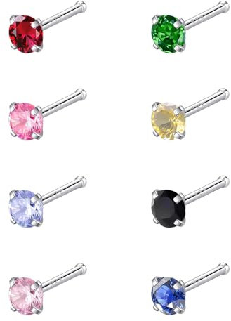jagosen Nasenstecker Silber 925 Nasenpiercing Stecker 8 Stück 20g Zirkonia Lippenpiercing Labret Nostril Piercing Schmuck Set