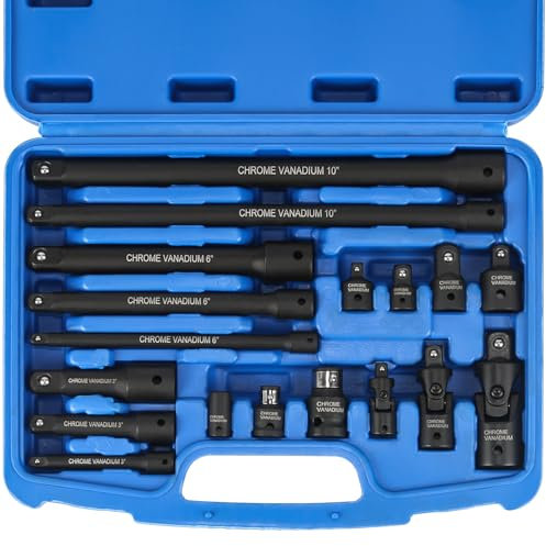 18 Pcs Drive Tool Accessory Set,includes Socket Adapter,1/4,3/8 & 1/2 coupler,Swivel Universal Joints, Socket Extension Bar, Drive Socket Tool Accessory Setwith Storage Case