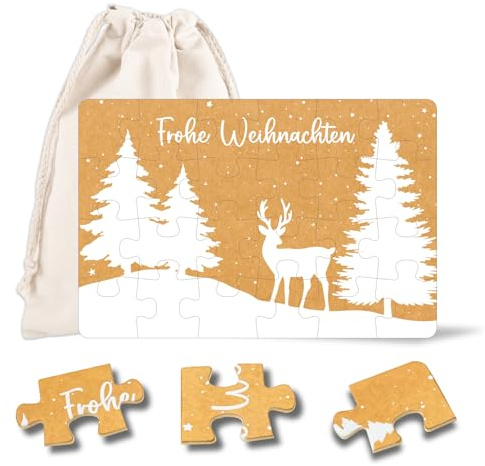 Gutschein Weihnachten, 24-teilig Gutschein Puzzle mit Geschenkbeutel, Gutscheine zum selber ausfüllen, Weihnachtsgutscheine, Ideen Frauen Männer