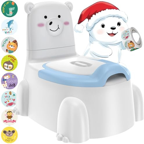 Toddler Potty Training Toilet, Polar Bear Potty Chair, Comfortable Baby Potty Training Seat with Potty Training Reward Stickers for Boys and Girls 1-6 Year Old Childrens (Blue)