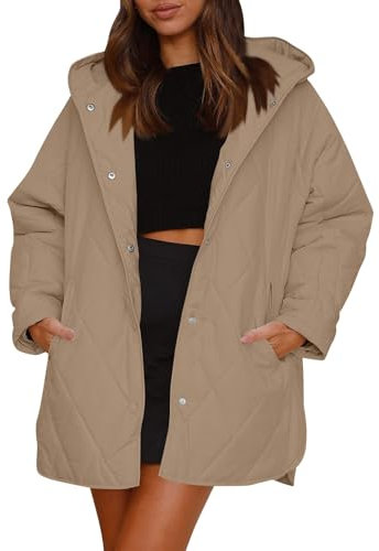 Winterjacke Damen, Jacke Mantel Winter Steppjacke Leicht Damen Winterjacken Outdoor Jacken Für Frauen Jacke Winter Übergangsjacken Damen Damenmantel Kapuzenjacke Frauen (0-Khaki,M)