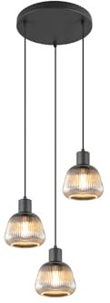 Cluster Pendelleuchte 3-flammig mit Glasschirmen Chrom bedampft, Ø37cm