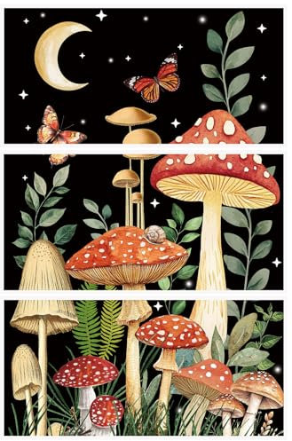 WANDIC 3 fogli di adesivi vintage con funghi rossi e farfalle, per mobili, legno, carta, scrapbooking, 15 x 30 cm