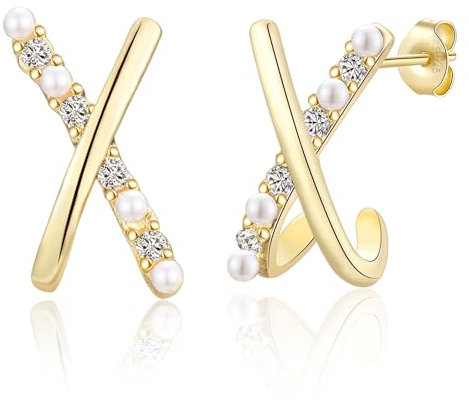 Ohrringe Gold für Damen Mädchen, 925 Silber Ohrstecker mit 5A+Zirkonia für Frauen Vergoldete Ohrringe Schmuck Geschenke