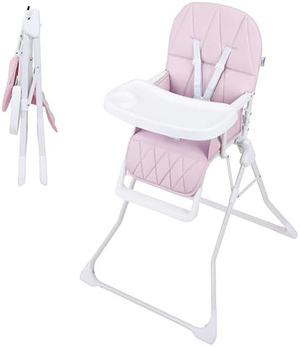 ib style Hochstuhl Baby Leno - Weiche Polsterung, Leicht zu reinigen, für Zuhause und unterwegs, für Babys, die eingenständig sitzen können bis 3 Jahre (15kg), 5-Punkt-Sicherung, Rosa