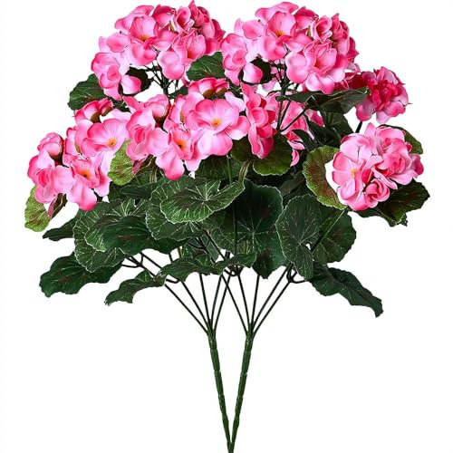 MUMQAQ 2 fiori di geranio artificiali per esterni, gerani di seta, gerani rossi, fiori finti per casa, cucina, tavolo, centrotavola, decorazione