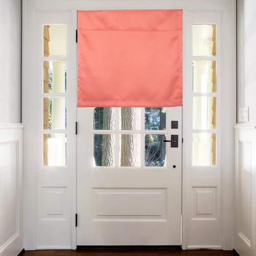 sourcing map Blackout Door Curtains, French Side Door Window Curtain for Privacy, Glass Patio Front Doors Sidelight Tie Up Shade, Coral Red, 26 x 28, 1 Panel