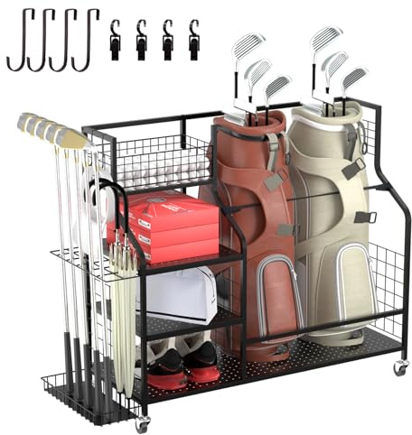 Lhysn Golftaschen-Regal für Garage - Golfschläger-Halter Ständer extra groß, passend für 2 Taschen & Outdoor-Spielzeugaufbewahrung