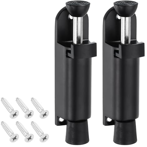 TA-VIGOR 2pcs 114mm/4.49 Spring Loaded Kickdown Door Stopper with Non-Slip Rubber Foot, Foot Pedal Door Stop Holder No-Bend Operation for Rooms, Front Doors, Patios, Garages, Offices (Black)