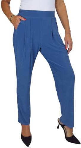 Women's Smart Work Trousers Ladies Soft Stretch Elasticated Waist Lightweight Pull On Trouser High Waist Mid Blue 10-20 (14)