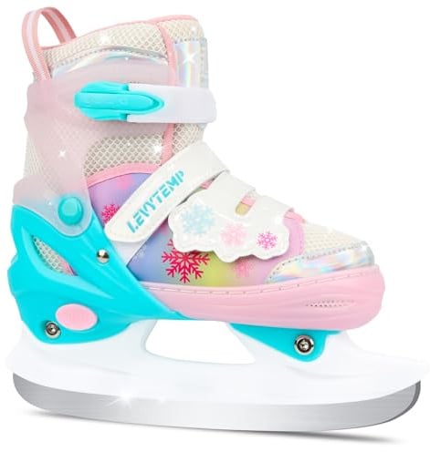 LEVYTEMP Kids Adjustable Ice Skates for Girls Boys, 4 Size Expandable Hockey Skates with Triple Safety Straps, Warm Lining & Stainless Steel Blades