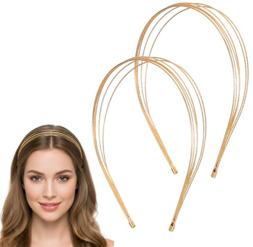 2 Stück mehrlagige Metall-Stirnbänder - Haarreif Gold Silber, modische dünne Haarreifen für Damen, elegante Kopfaccessoires, verstellbar für Party und Hochzeit