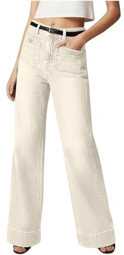 Wide Leg Jeans Damen High Waist Baggy Jeanshose Stretch Weites Bein Boyfriend Jeanshosen Straight Hosen Mom Fit Gerades Hose Kurzgrößen Damenjeans