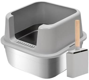Cat Litter Box Stainless Steel Cat Litter Box, High Sides with Scoop, Extra Large Metal Boxes for Big Cats, Easy Clean, Non-Sticky